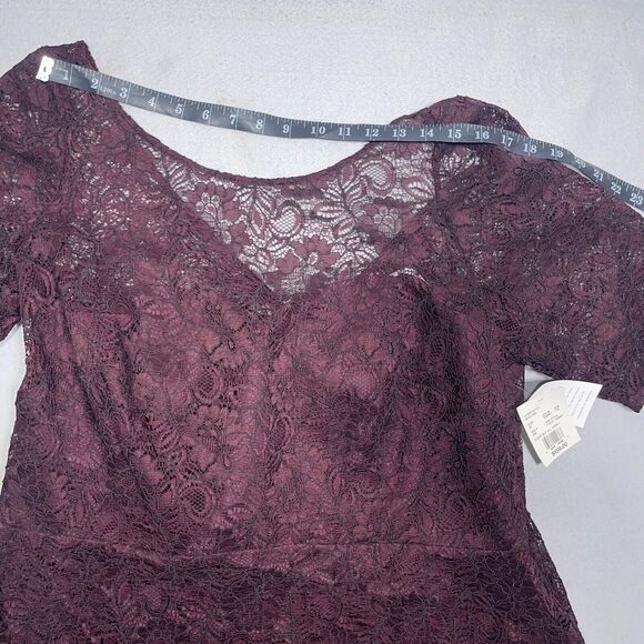 David's Bridal Dress Women 20W Garnet Lace Overlay Elbow Sleeve Cocktail NWT - Picture 5 of 16